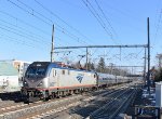 Sprinter # 665 hustling Amtrak Keystone Train # 663 bound for Harrisburg, PA